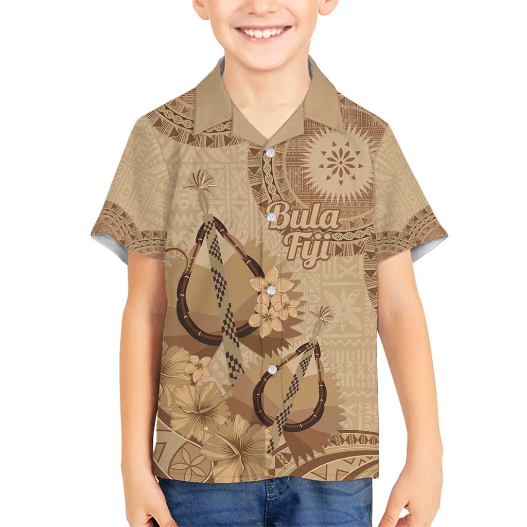 Brown Bula Fiji Family Matching Summer Maxi Dress and Hawaiian Shirt Fijian Dance Fan Tapa Cloth Pattern