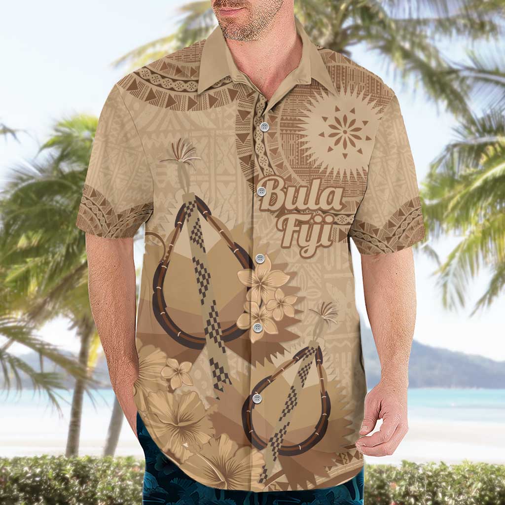 Brown Bula Fiji Hawaiian Shirt Fijian Dance Fan Tapa Cloth Pattern