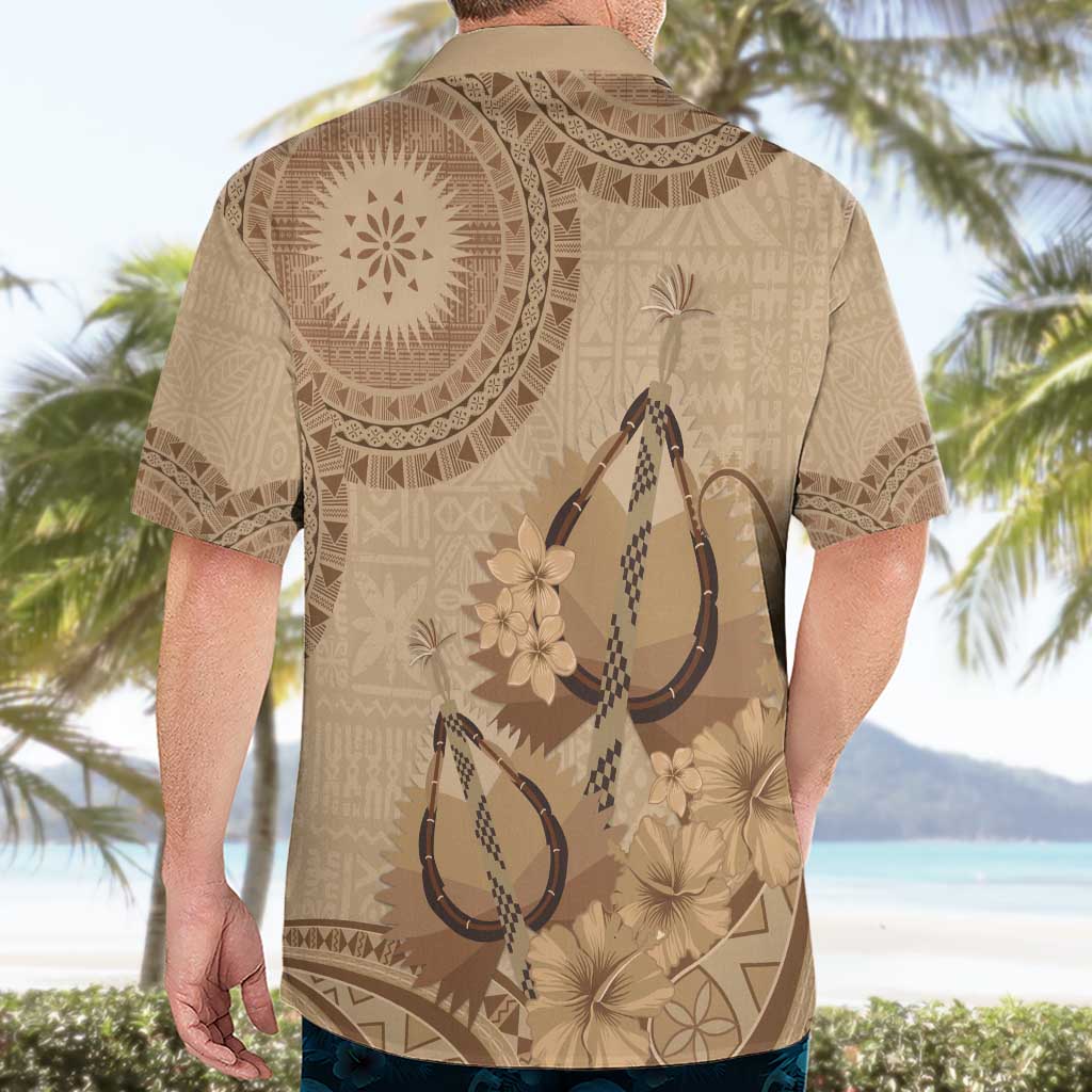 Brown Bula Fiji Hawaiian Shirt Fijian Dance Fan Tapa Cloth Pattern