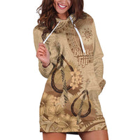 Brown Bula Fiji Hoodie Dress Fijian Dance Fan Tapa Cloth Pattern