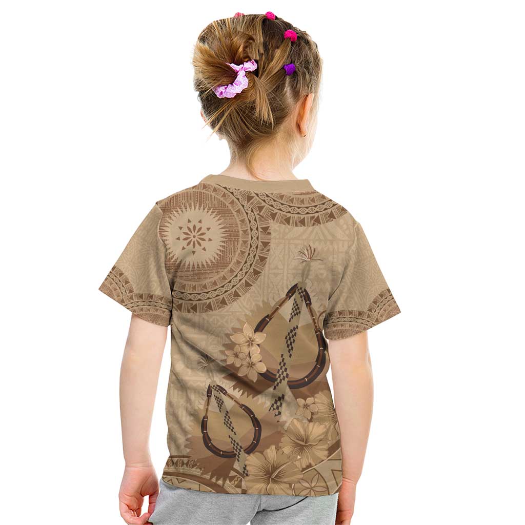 Brown Bula Fiji Kid T Shirt Fijian Dance Fan Tapa Cloth Pattern