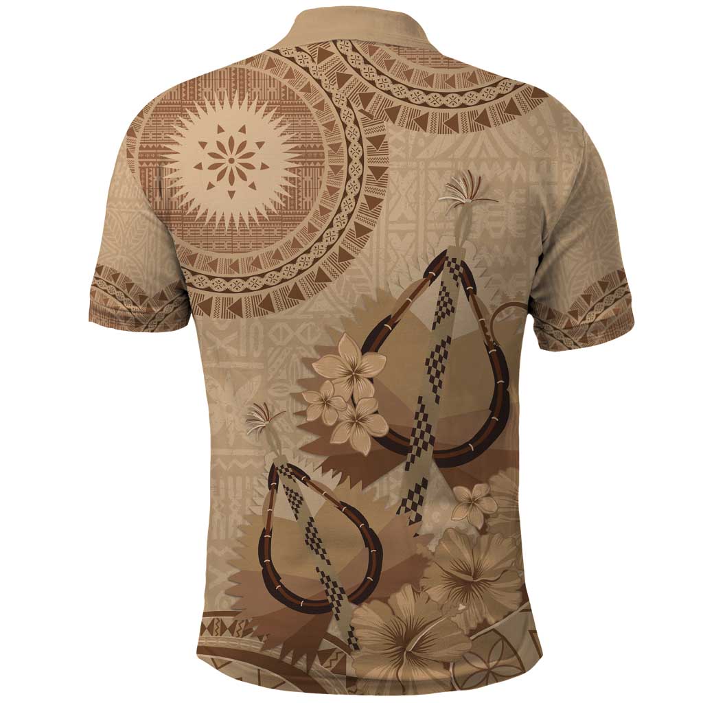 Brown Bula Fiji Polo Shirt Fijian Dance Fan Tapa Cloth Pattern