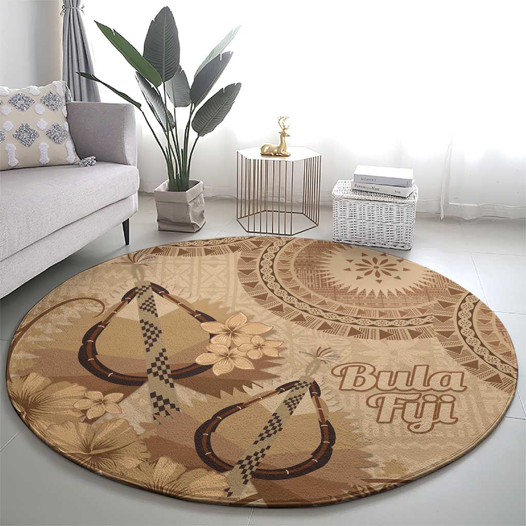 Brown Bula Fiji Round Carpet Fijian Dance Fan Tapa Cloth Pattern