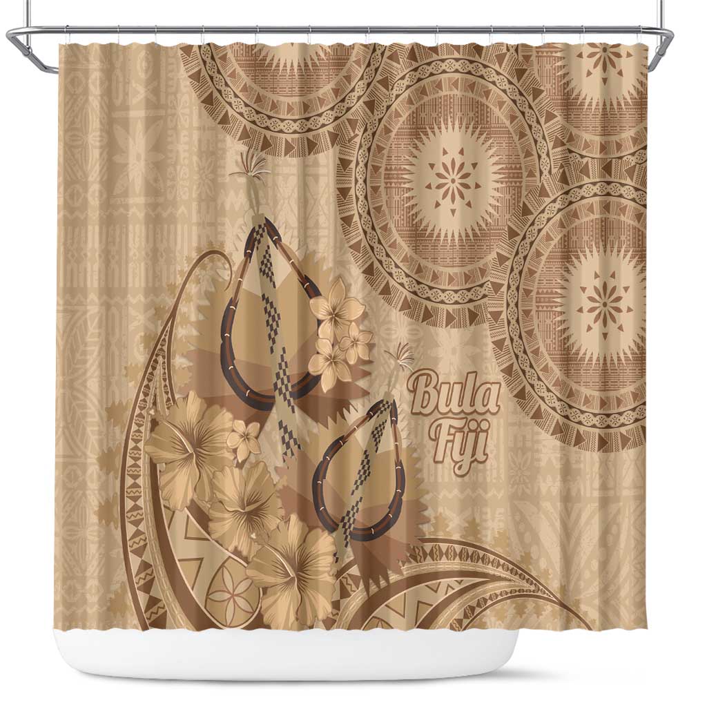 Brown Bula Fiji Shower Curtain Fijian Dance Fan Tapa Cloth Pattern