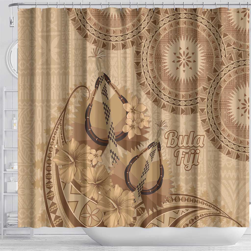 Brown Bula Fiji Shower Curtain Fijian Dance Fan Tapa Cloth Pattern