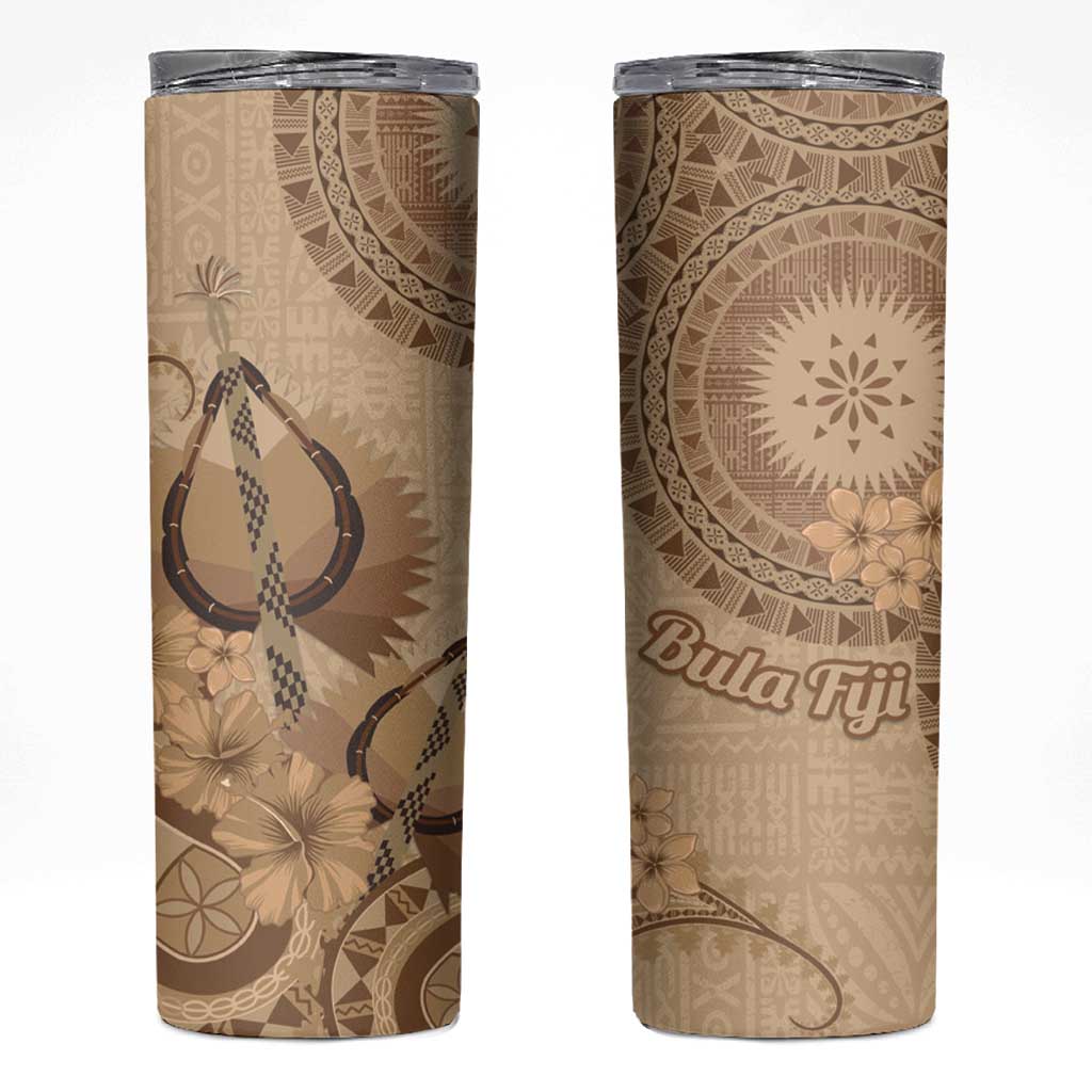 Brown Bula Fiji Skinny Tumbler Fijian Dance Fan Tapa Cloth Pattern
