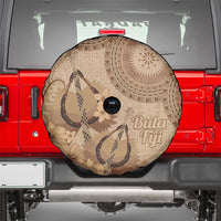 Brown Bula Fiji Spare Tire Cover Fijian Dance Fan Tapa Cloth Pattern