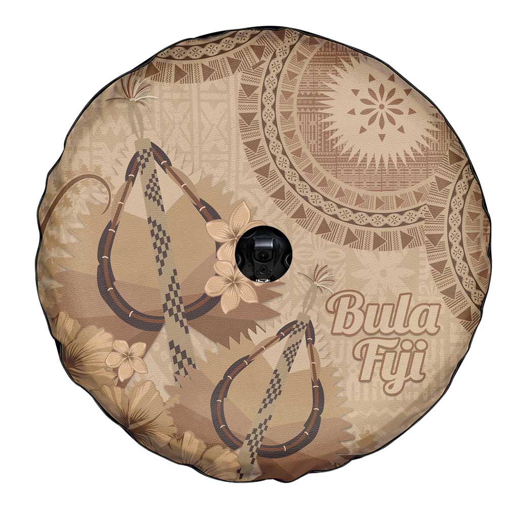 Brown Bula Fiji Spare Tire Cover Fijian Dance Fan Tapa Cloth Pattern