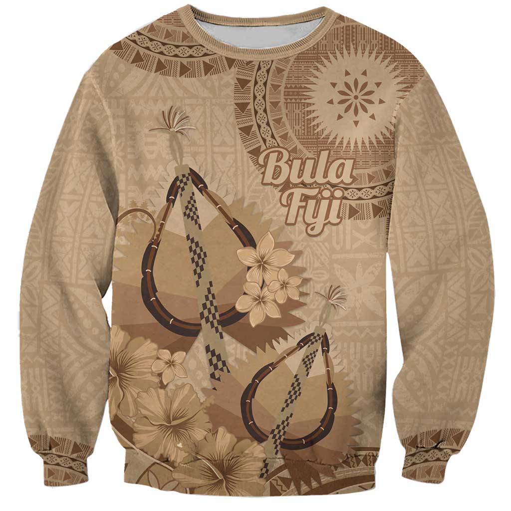 Brown Bula Fiji Sweatshirt Fijian Dance Fan Tapa Cloth Pattern