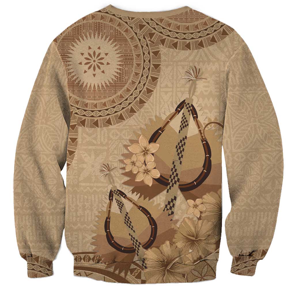 Brown Bula Fiji Sweatshirt Fijian Dance Fan Tapa Cloth Pattern