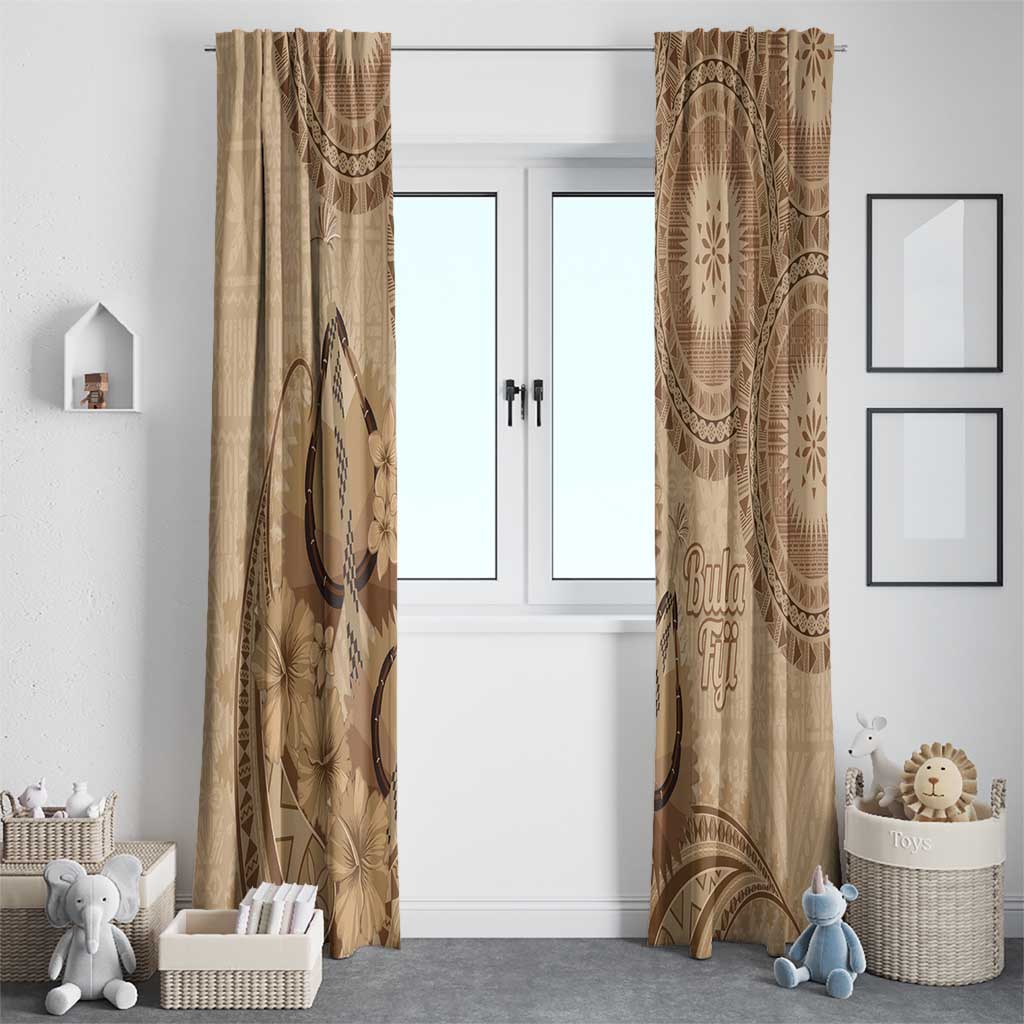 Brown Bula Fiji Window Curtain Fijian Dance Fan Tapa Cloth Pattern