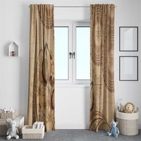 Brown Bula Fiji Window Curtain Fijian Dance Fan Tapa Cloth Pattern