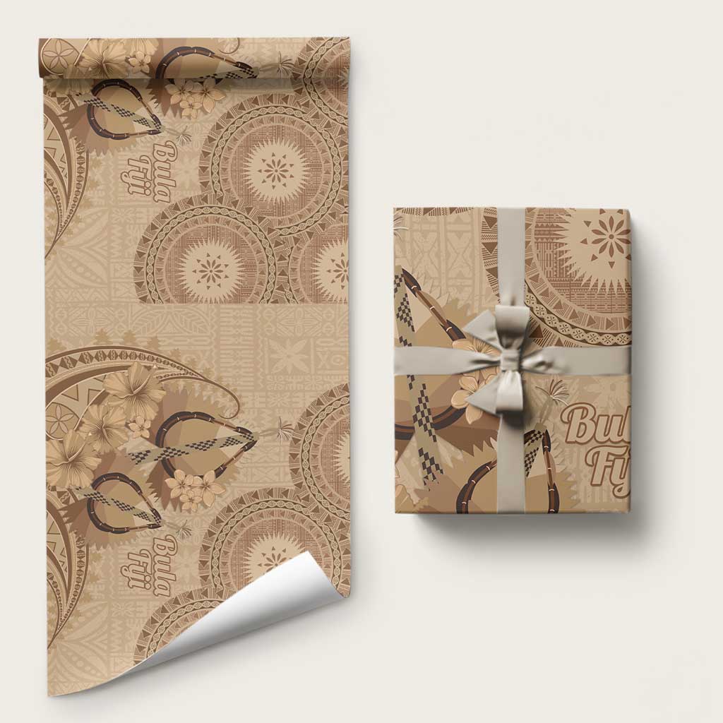 Brown Bula Fiji Wrapping Paper Fijian Dance Fan Tapa Cloth Pattern LT14 58" × 23" Brown - Polynesian Pride