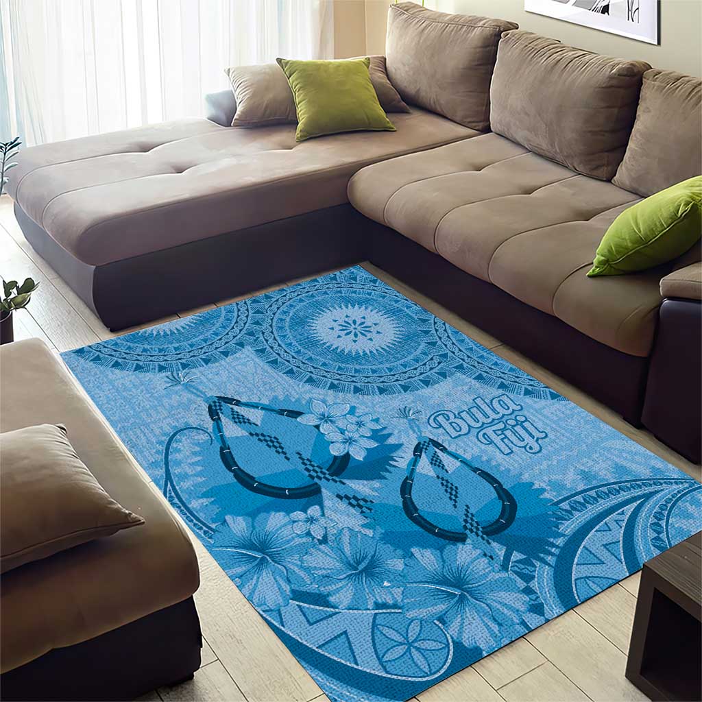 Blue Bula Fiji Area Rug Fijian Dance Fan Tapa Cloth Pattern
