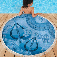 Blue Bula Fiji Beach Blanket Fijian Dance Fan Tapa Cloth Pattern