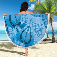 Blue Bula Fiji Beach Blanket Fijian Dance Fan Tapa Cloth Pattern