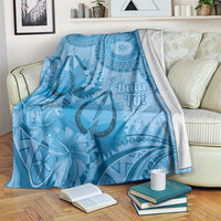 Blue Bula Fiji Blanket Fijian Dance Fan Tapa Cloth Pattern