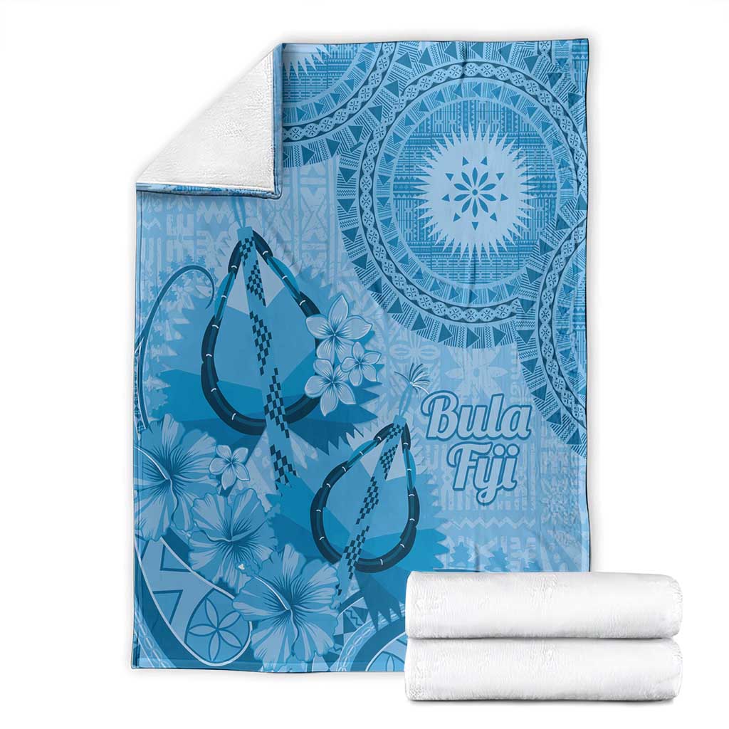 Blue Bula Fiji Blanket Fijian Dance Fan Tapa Cloth Pattern
