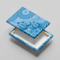 Blue Bula Fiji Canvas Wall Art Fijian Dance Fan Tapa Cloth Pattern