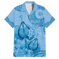 Blue Bula Fiji Family Matching Off The Shoulder Long Sleeve Dress and Hawaiian Shirt Fijian Dance Fan Tapa Cloth Pattern