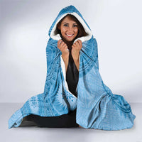 Blue Bula Fiji Hooded Blanket Fijian Dance Fan Tapa Cloth Pattern