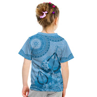 Blue Bula Fiji Kid T Shirt Fijian Dance Fan Tapa Cloth Pattern