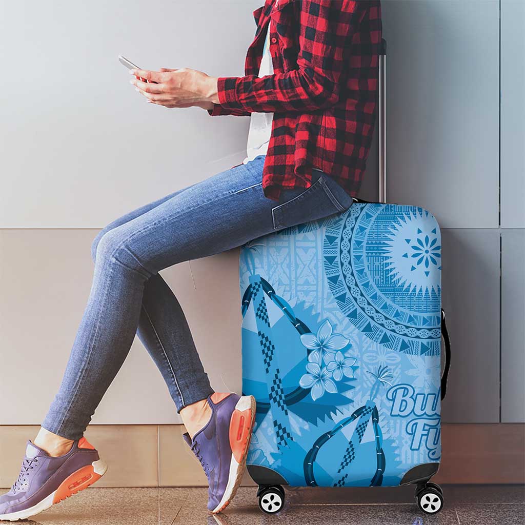 Blue Bula Fiji Luggage Cover Fijian Dance Fan Tapa Cloth Pattern