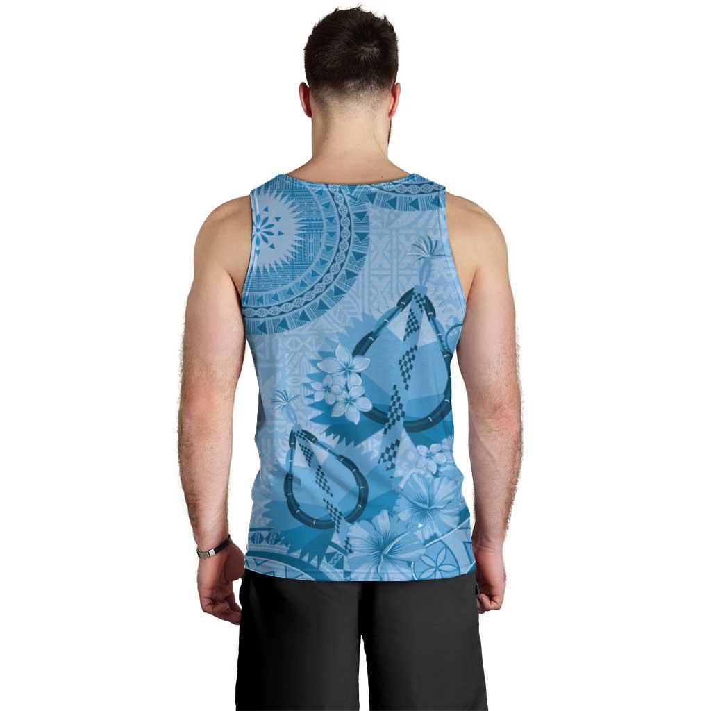 Blue Bula Fiji Men Tank Top Fijian Dance Fan Tapa Cloth Pattern