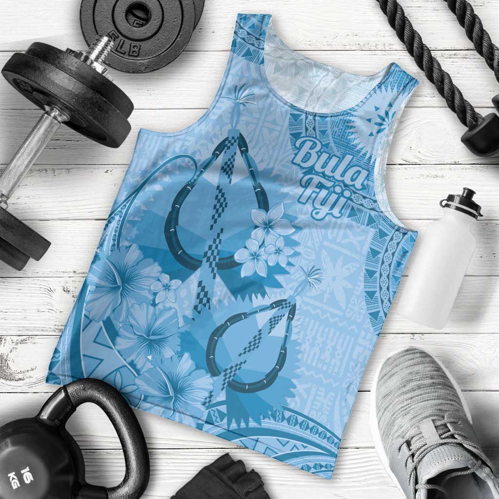 Blue Bula Fiji Men Tank Top Fijian Dance Fan Tapa Cloth Pattern