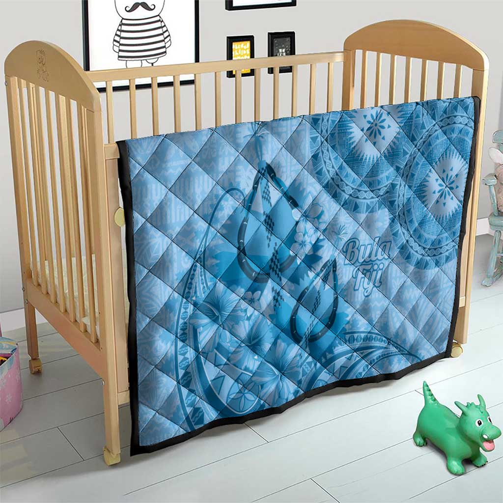 Blue Bula Fiji Quilt Fijian Dance Fan Tapa Cloth Pattern