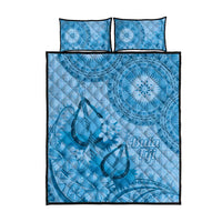 Blue Bula Fiji Quilt Bed Set Fijian Dance Fan Tapa Cloth Pattern