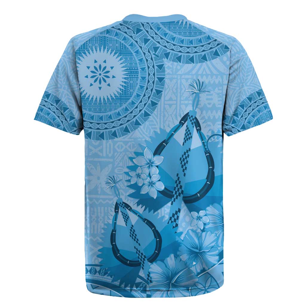 Blue Bula Fiji Rugby Jersey Fijian Dance Fan Tapa Cloth Pattern