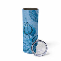Blue Bula Fiji Skinny Tumbler Fijian Dance Fan Tapa Cloth Pattern
