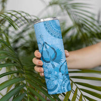 Blue Bula Fiji Skinny Tumbler Fijian Dance Fan Tapa Cloth Pattern