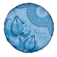 Blue Bula Fiji Spare Tire Cover Fijian Dance Fan Tapa Cloth Pattern
