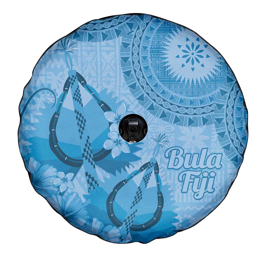 Blue Bula Fiji Spare Tire Cover Fijian Dance Fan Tapa Cloth Pattern