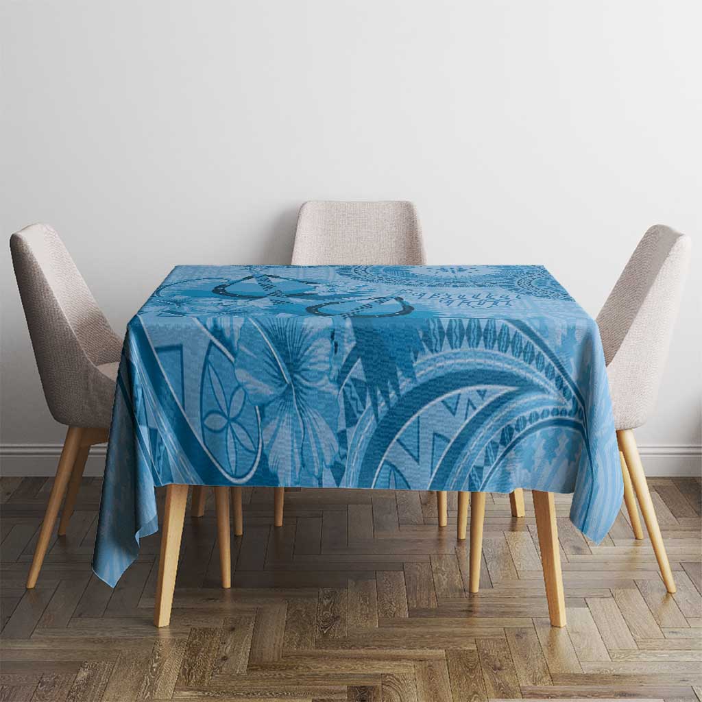 Blue Bula Fiji Tablecloth Fijian Dance Fan Tapa Cloth Pattern