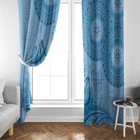 Blue Bula Fiji Window Curtain Fijian Dance Fan Tapa Cloth Pattern