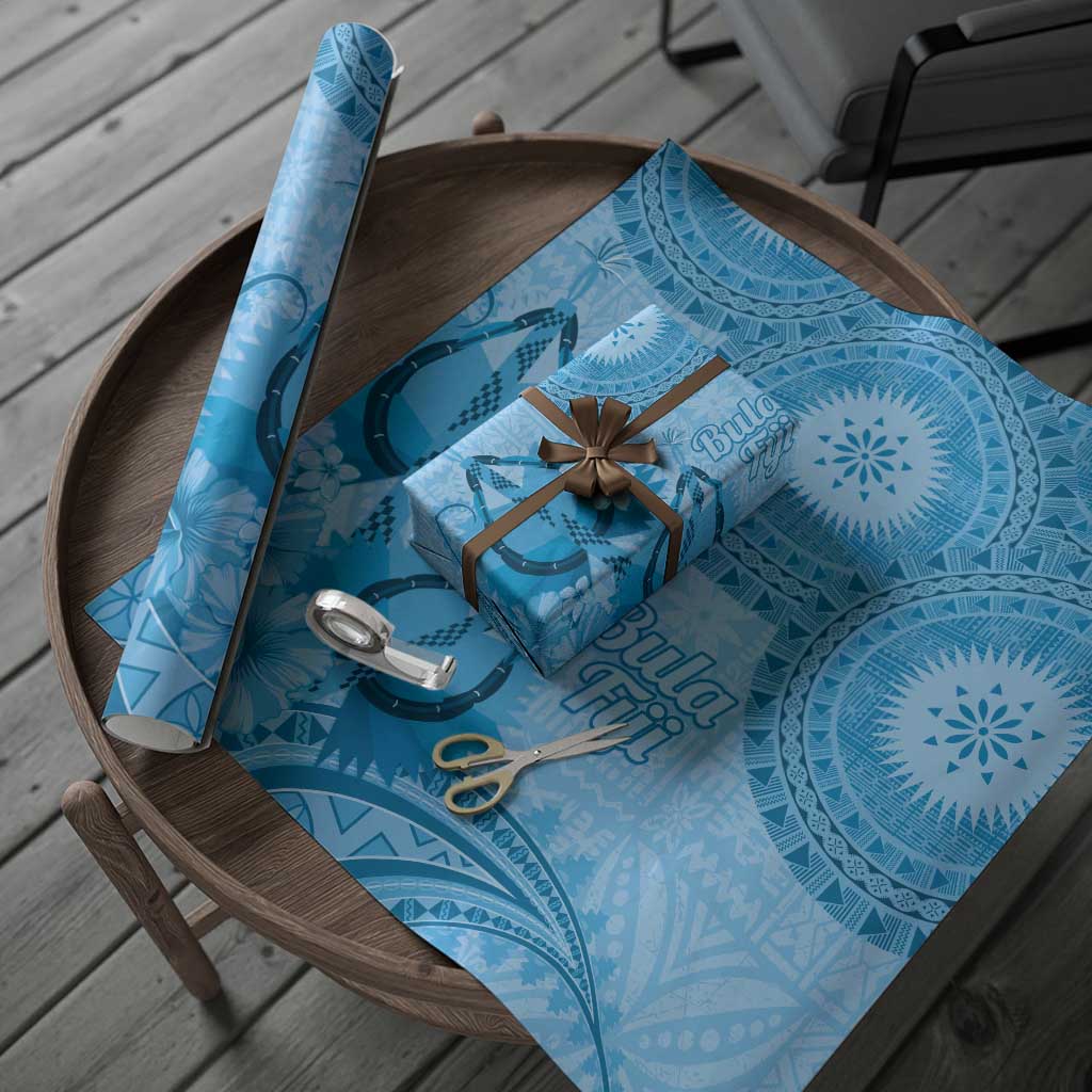 Blue Bula Fiji Wrapping Paper Fijian Dance Fan Tapa Cloth Pattern LT14 - Polynesian Pride