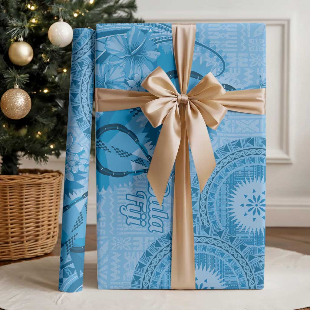 Blue Bula Fiji Wrapping Paper Fijian Dance Fan Tapa Cloth Pattern LT14 - Polynesian Pride