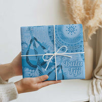 Blue Bula Fiji Wrapping Paper Fijian Dance Fan Tapa Cloth Pattern LT14 - Polynesian Pride