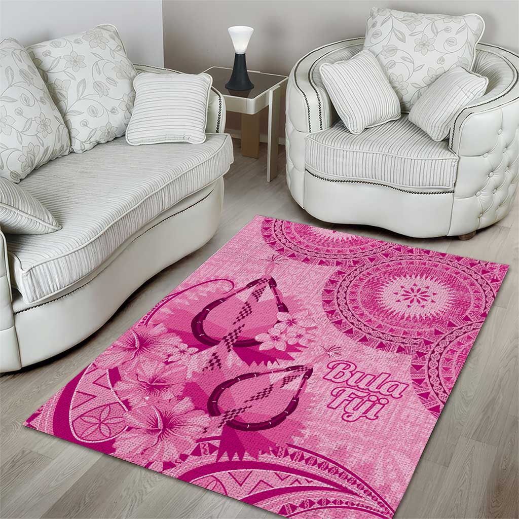 Pink Bula Fiji Area Rug Fijian Dance Fan Tapa Cloth Pattern