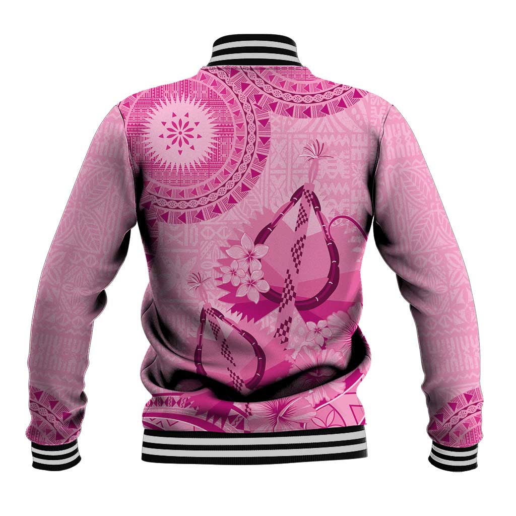 Pink Bula Fiji Baseball Jacket Fijian Dance Fan Tapa Cloth Pattern