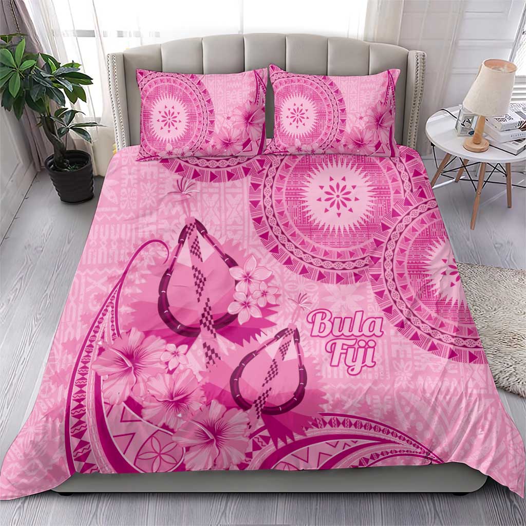Pink Bula Fiji Bedding Set Fijian Dance Fan Tapa Cloth Pattern