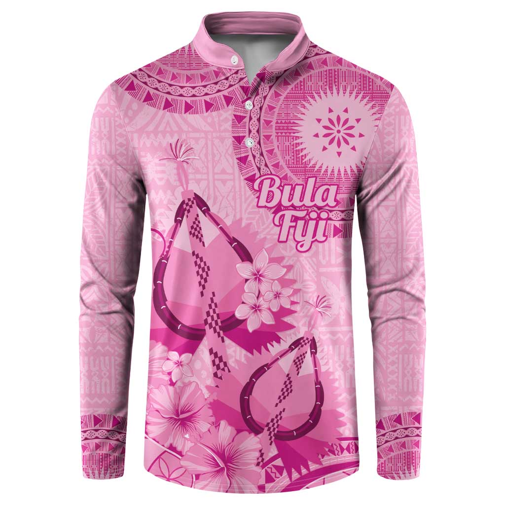 Pink Bula Fiji Button Sweatshirt Fijian Dance Fan Tapa Cloth Pattern