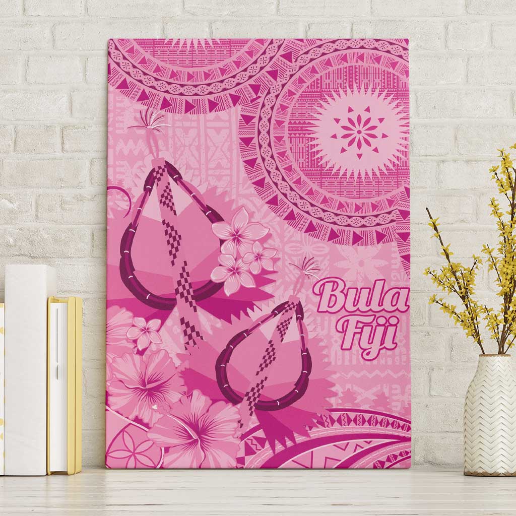 Pink Bula Fiji Canvas Wall Art Fijian Dance Fan Tapa Cloth Pattern