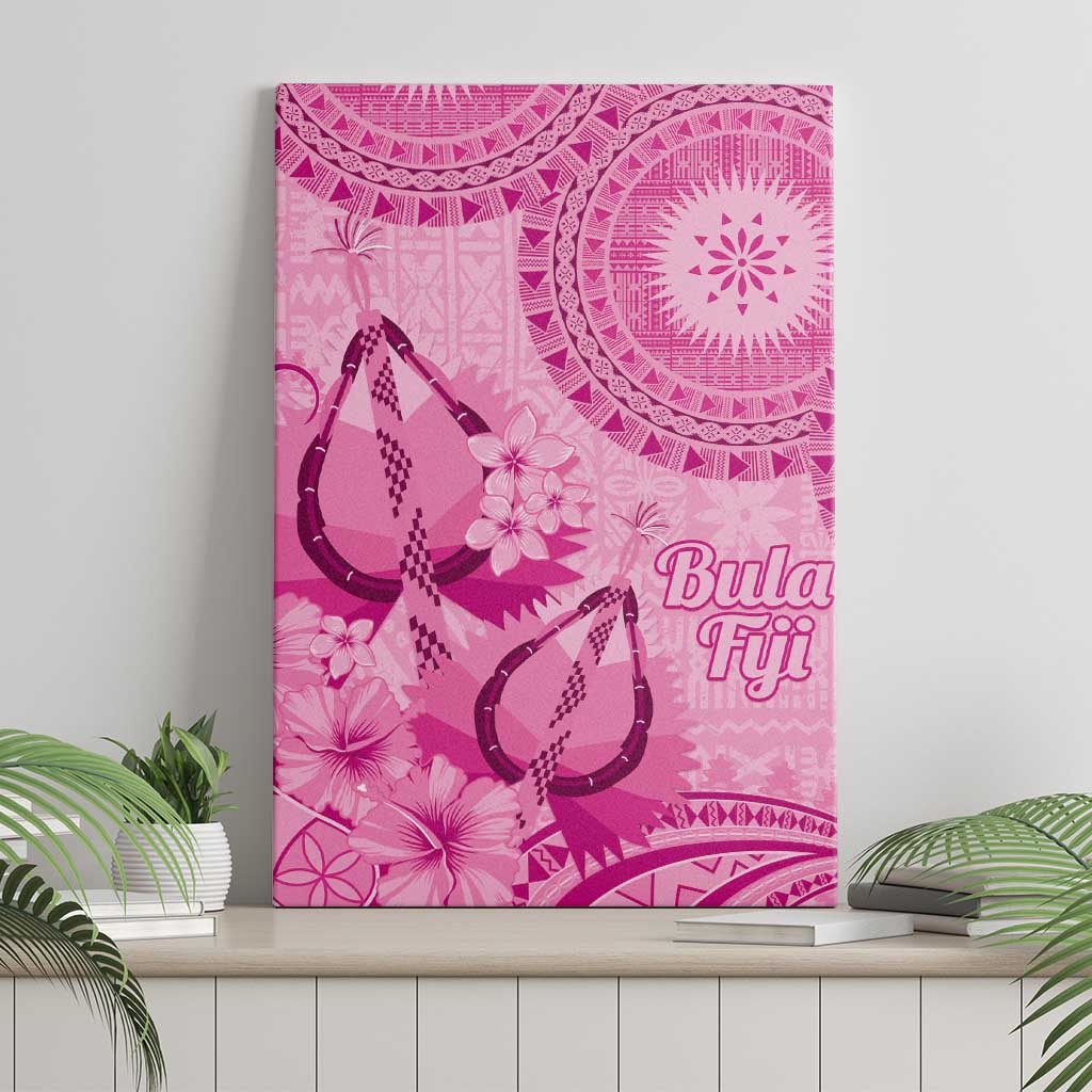 Pink Bula Fiji Canvas Wall Art Fijian Dance Fan Tapa Cloth Pattern