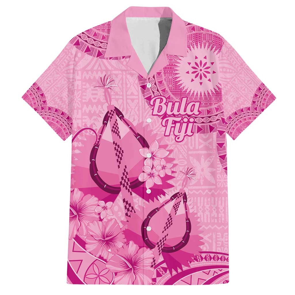 Pink Bula Fiji Family Matching Long Sleeve Bodycon Dress and Hawaiian Shirt Fijian Dance Fan Tapa Cloth Pattern