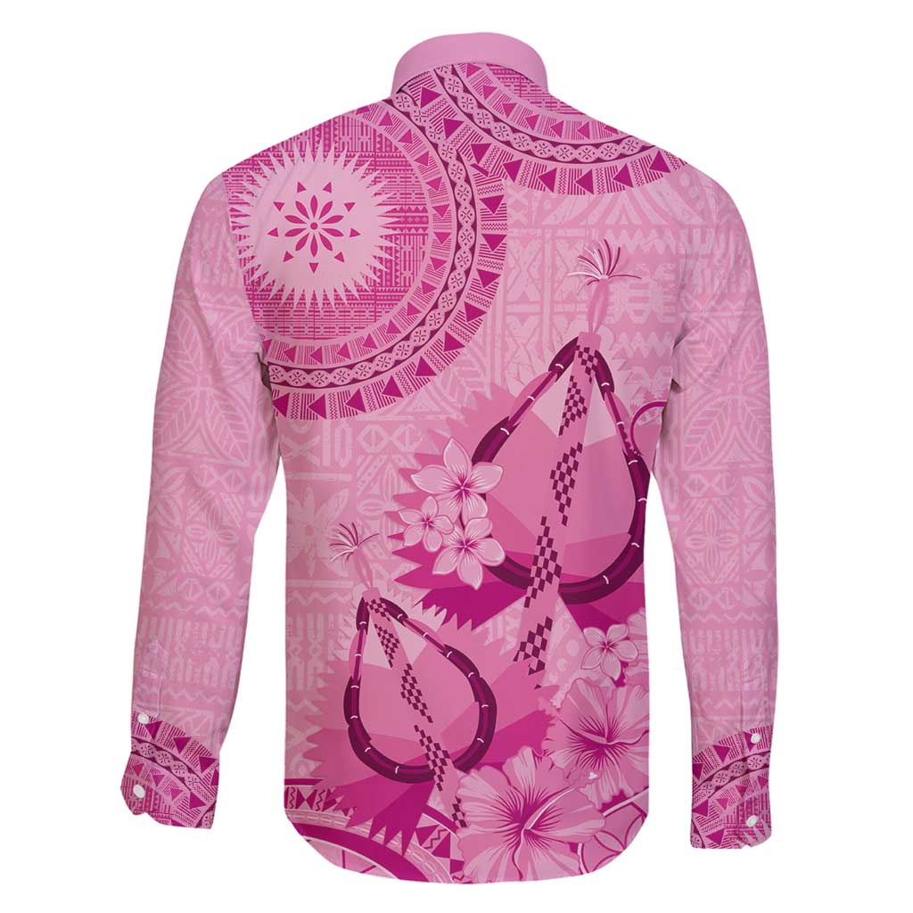 Pink Bula Fiji Family Matching Mermaid Dress and Hawaiian Shirt Fijian Dance Fan Tapa Cloth Pattern