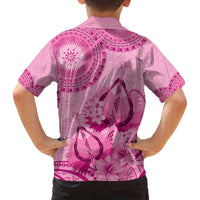 Pink Bula Fiji Family Matching Off The Shoulder Long Sleeve Dress and Hawaiian Shirt Fijian Dance Fan Tapa Cloth Pattern